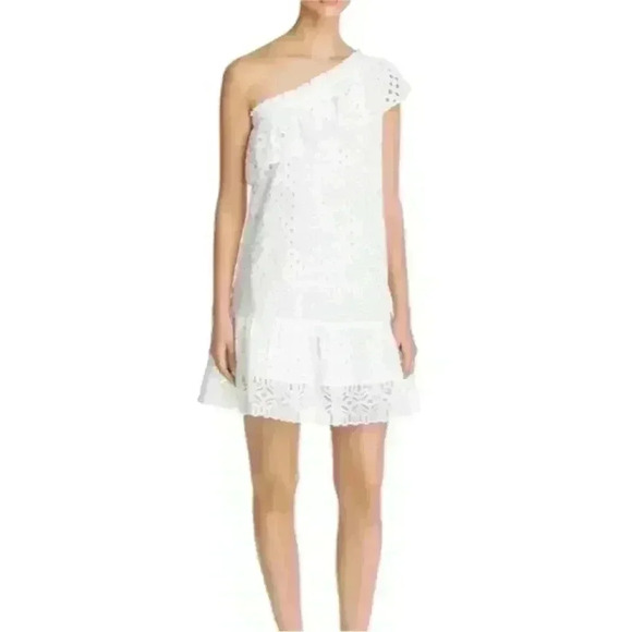 NWT Tory Burch Zoe white eyelet cotton one shoulder dress Sz 10 - Picture 2 of 7